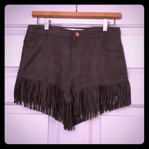 Micro suede fringe shorts